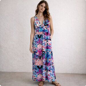 Nicole Miller Floral Multi-Colored Maxi Dress - Size Small